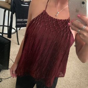 Fringe maroon tank top
